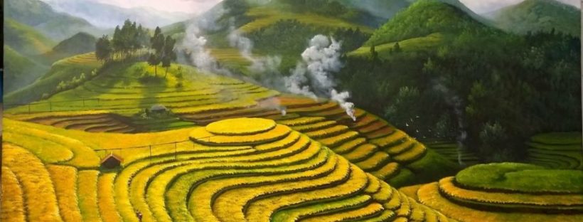 Tranh phong cảnh 009. Xưởng vẽ tranh sơn dầu phong cảnh Hà Nội – Tranh phố  cổ Hà Nội